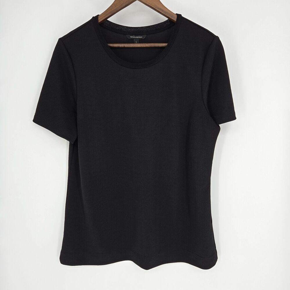 Banana Republic Black Blouse Large Short Sleeve Minimalist